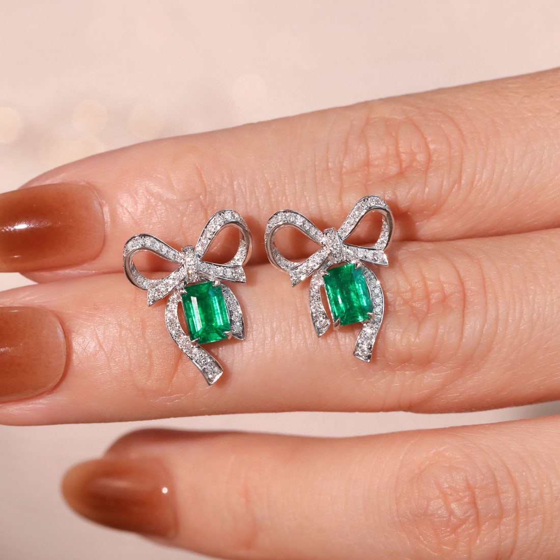 14k Gold 1.65 Ctw Vivid Green Natural Emerald & Diamond Earrings - 5