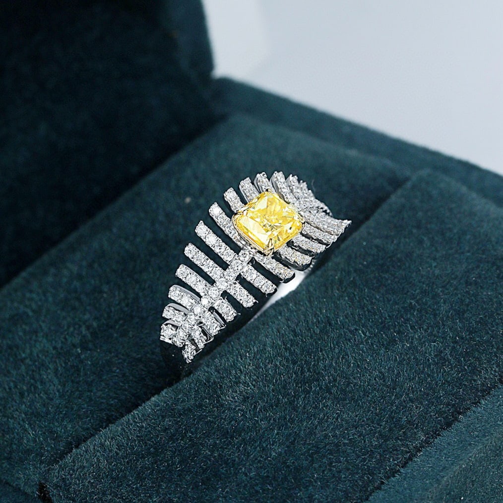 14k Gold 1.14 Ctw Natural Yellow Diamond & Diamond Ring - 2