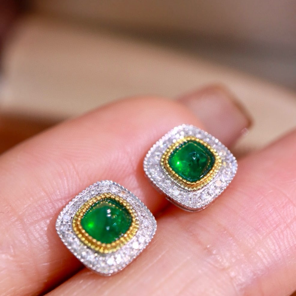 14k Gold 1.12 Ctw Vivid Green Natural Emerald & Diamond Earrings - 7