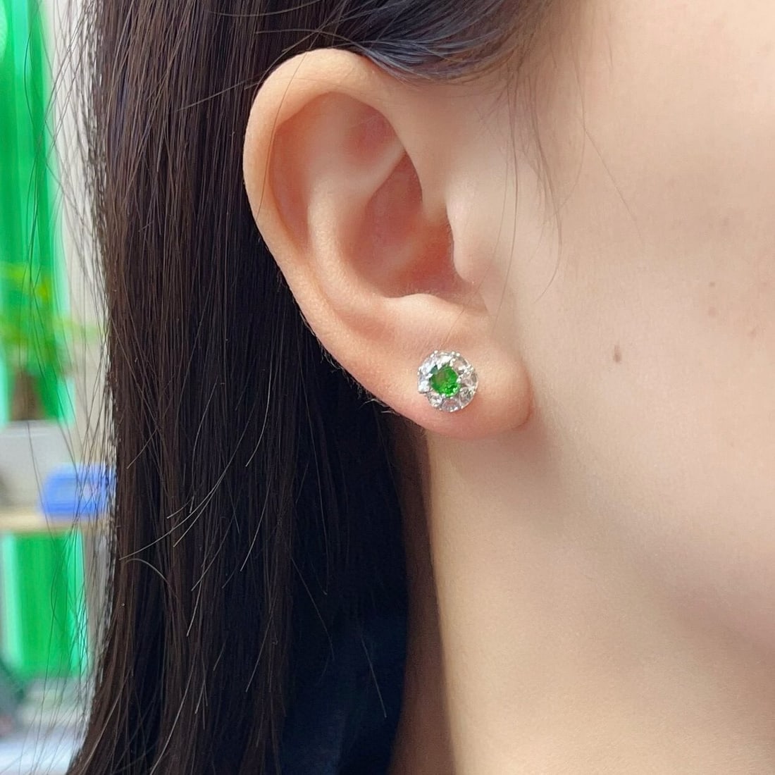 14k Gold 1.00 Ct Natural Tsavorite & Sapphire Earrings - 2