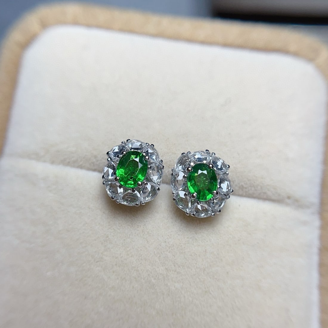 14k Gold 1.00 Ct Natural Tsavorite & Sapphire Earrings - 3