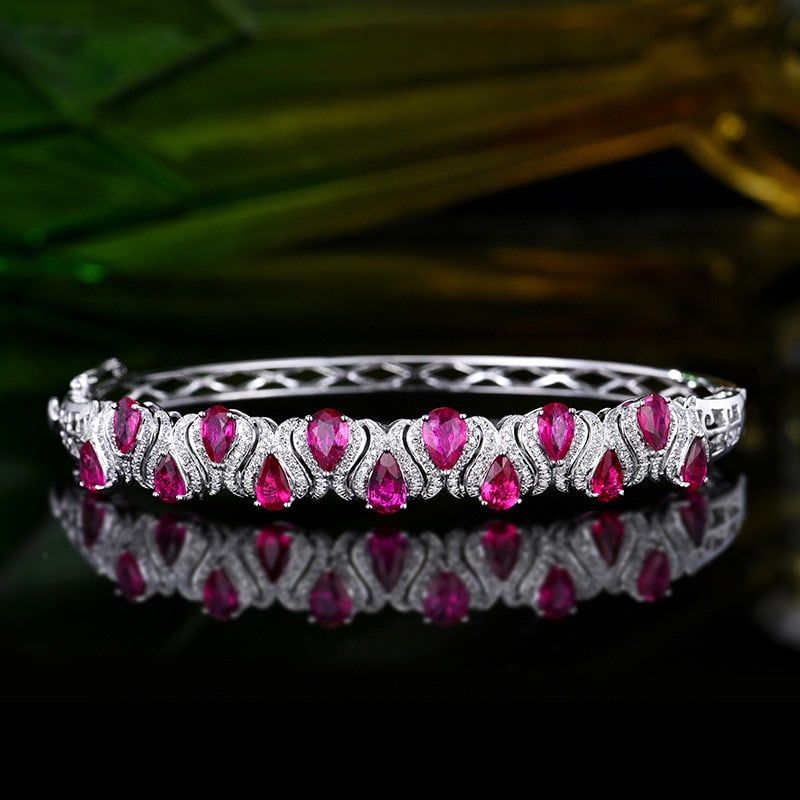 14k Gold 4.03 Ctw Natural Ruby & Diamond Bangle (1 of 7)