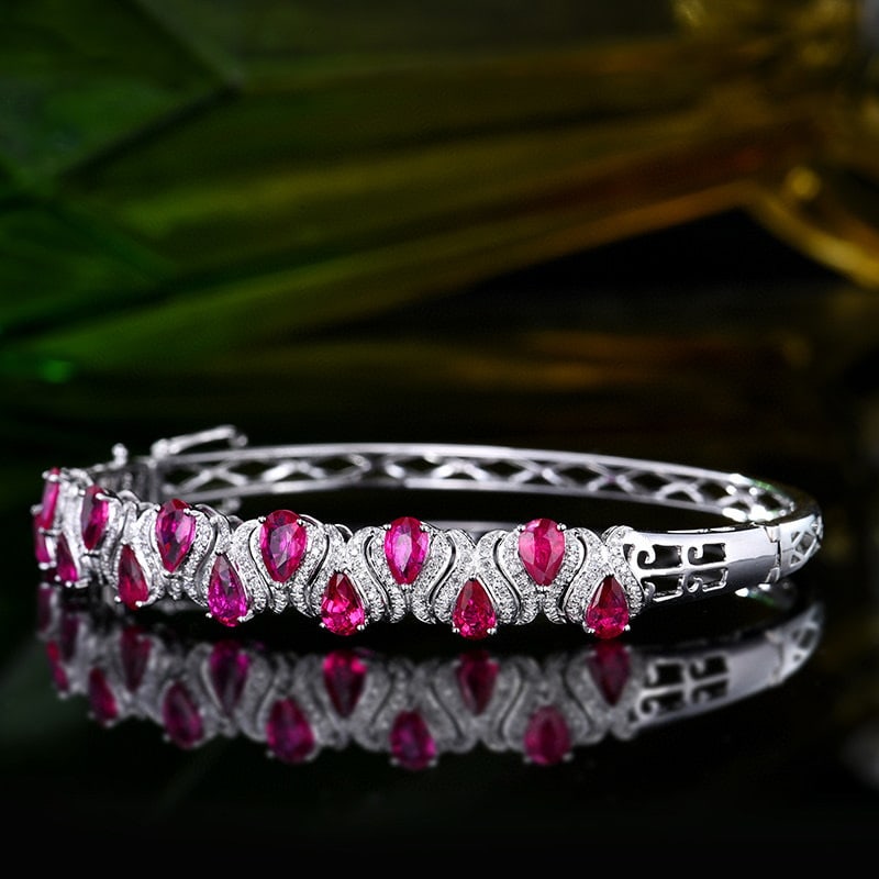 14k Gold 4.03 Ctw Natural Ruby & Diamond Bangle - 2