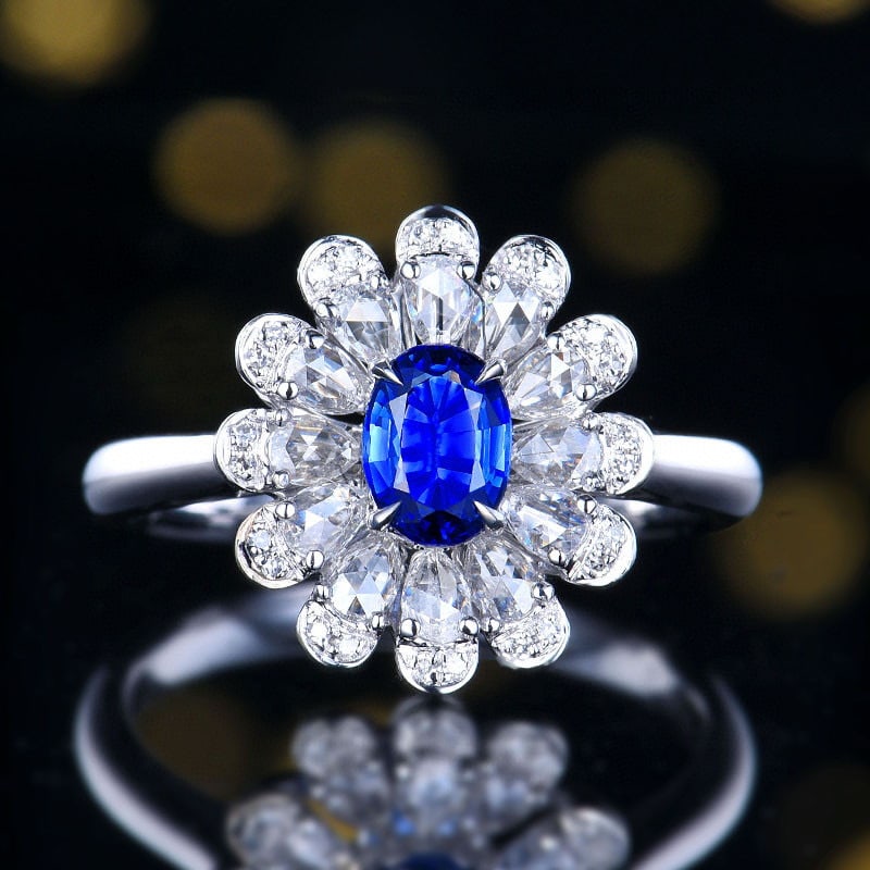 14k Gold 1.08 Ctw Natural Sapphire & Diamond Ring: Ref:230950342 // gold content:14k gold // ring size:7. 25us // // main gemstone:sapphire // shape:oval // carat weight:0. 63ct // color:royal blue // treatment:natural // // adjacent gemstone 2 : diam