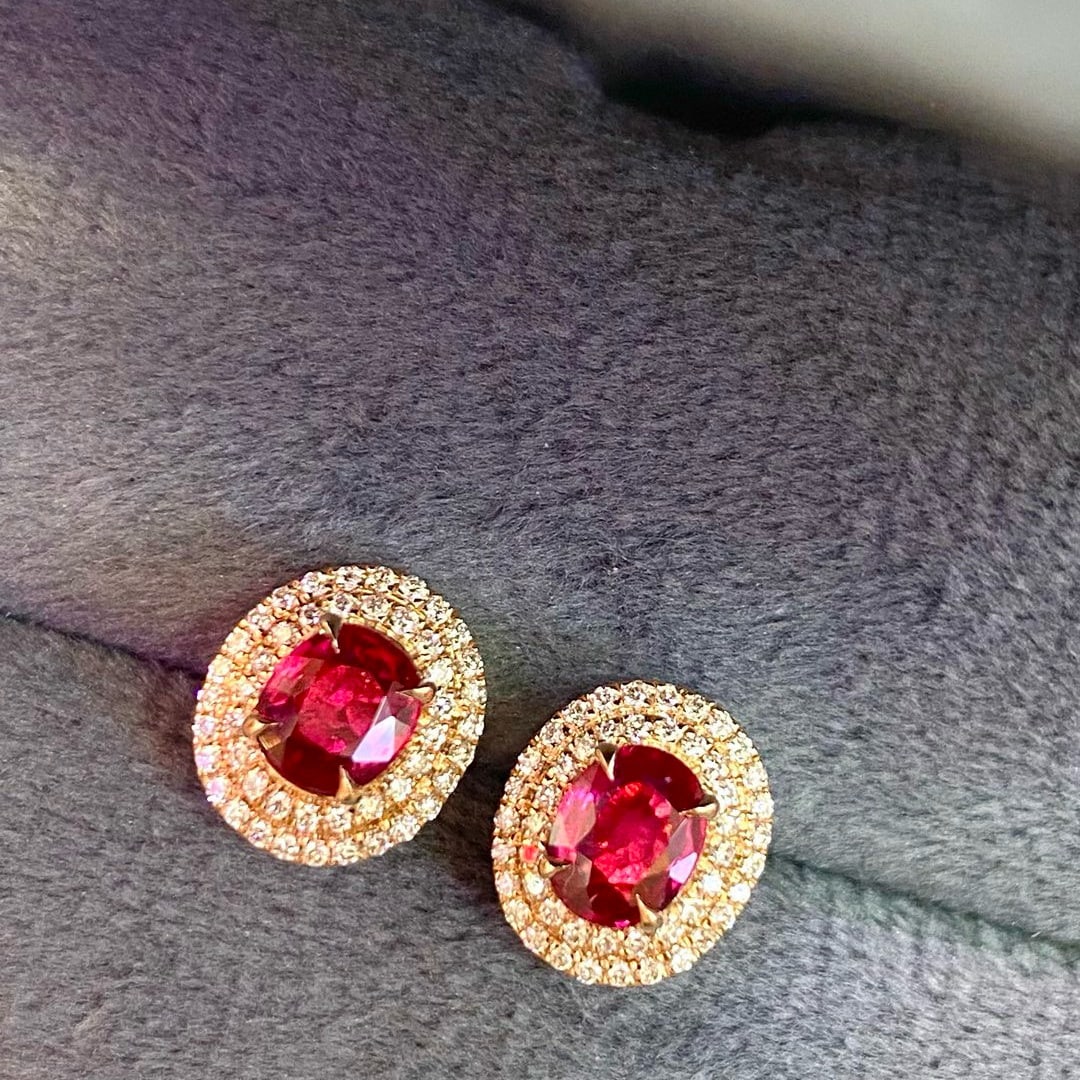 14k Gold 1.3 Ctw Vivid Red Natural Ruby & Diamond Earrings (1 of 4)