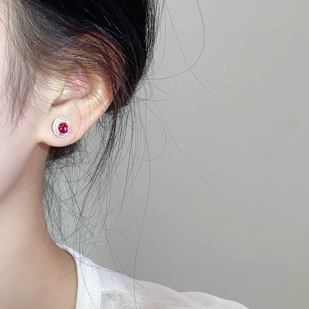 14k Gold 1.3 Ctw Vivid Red Natural Ruby & Diamond Earrings - 3