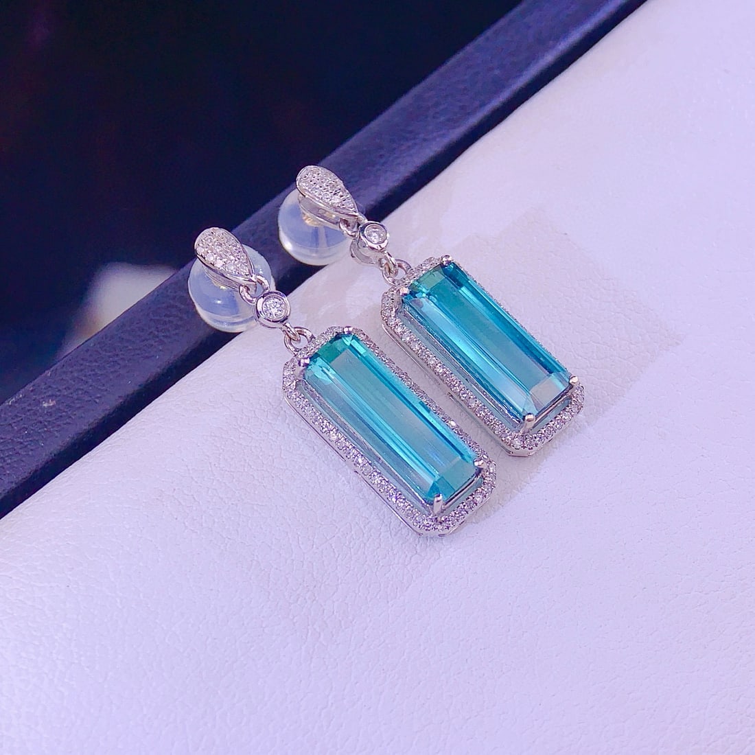 14k Gold 4.2 Ct Natural Tourmaline & Diamond Earrings - 3