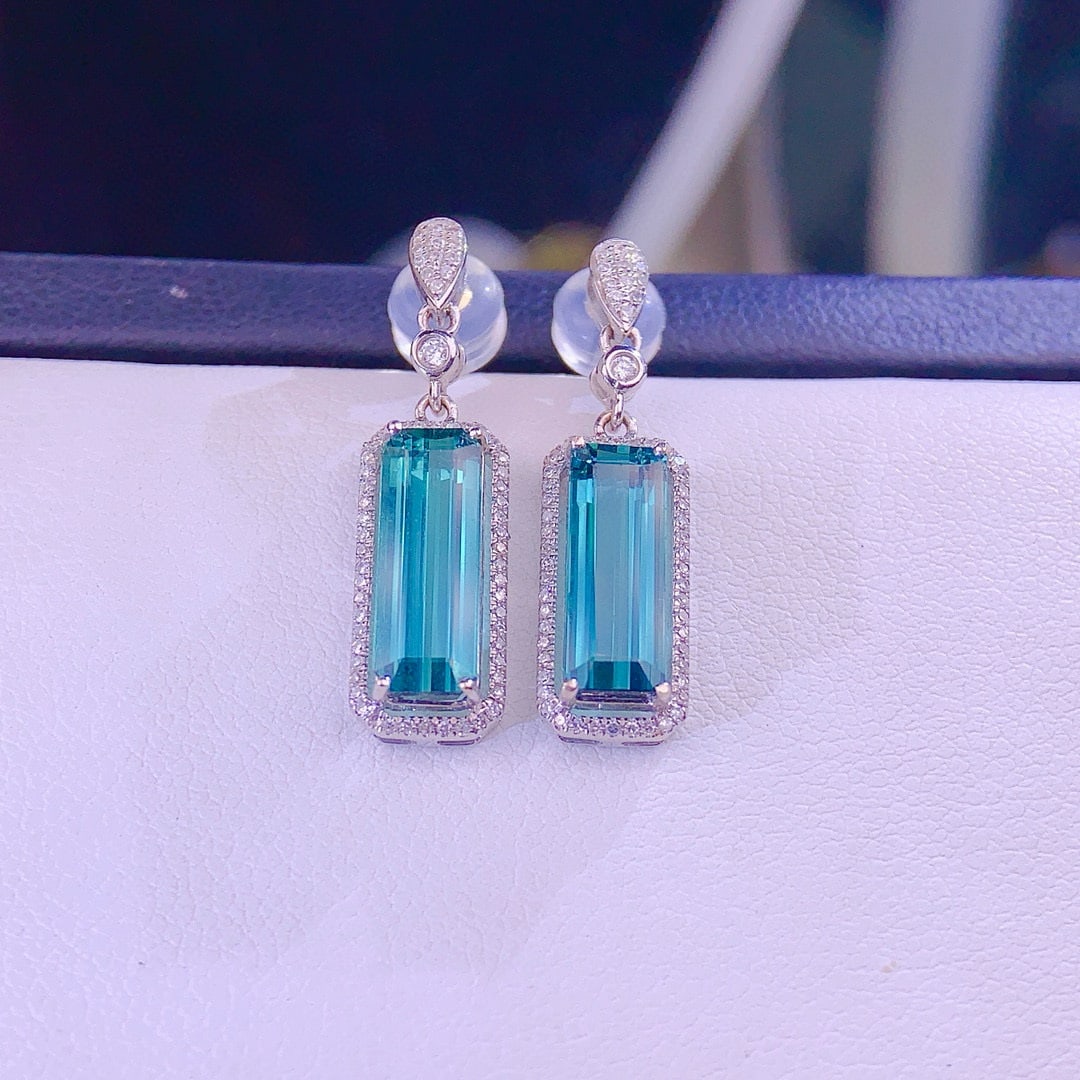 14k Gold 4.2 Ct Natural Tourmaline & Diamond Earrings - 4