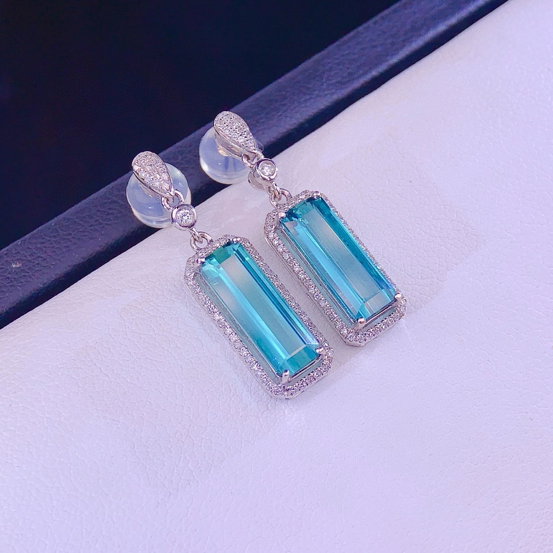 14k Gold 4.2 Ct Natural Tourmaline & Diamond Earrings - 6