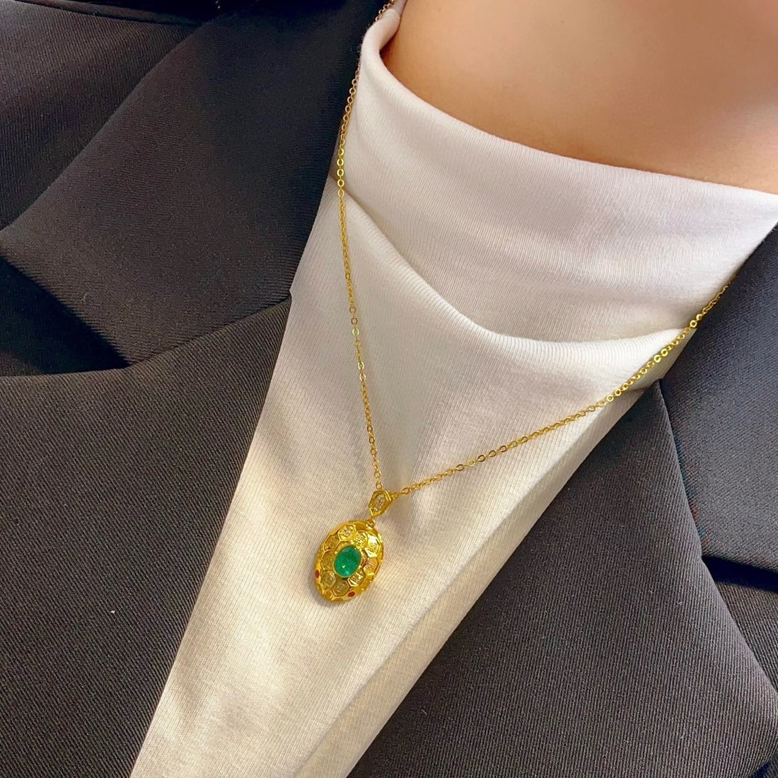 14k Gold 1.00 Ct Natural Emerald & Diamond & Ruby Pendant( Without Chain ) - 5