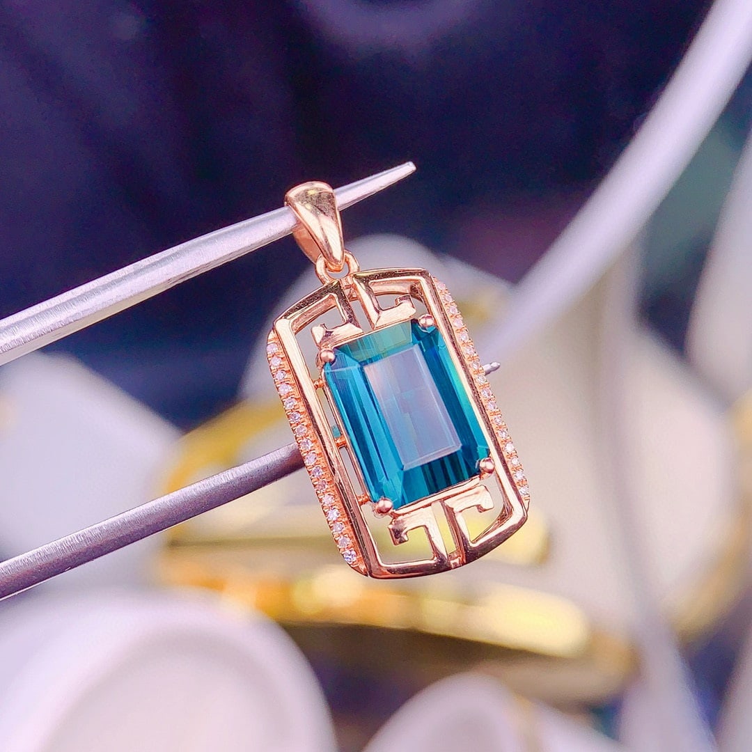 14k Gold 3.5 Ct Natural Tourmaline & Diamond Pendant( Without Chain ) - 2