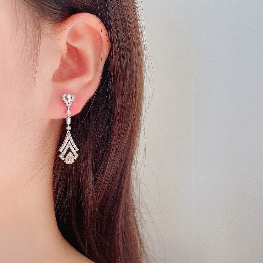 14k Gold 0.98 Ctw Natural Pink Diamond & Diamond Earrings - 4