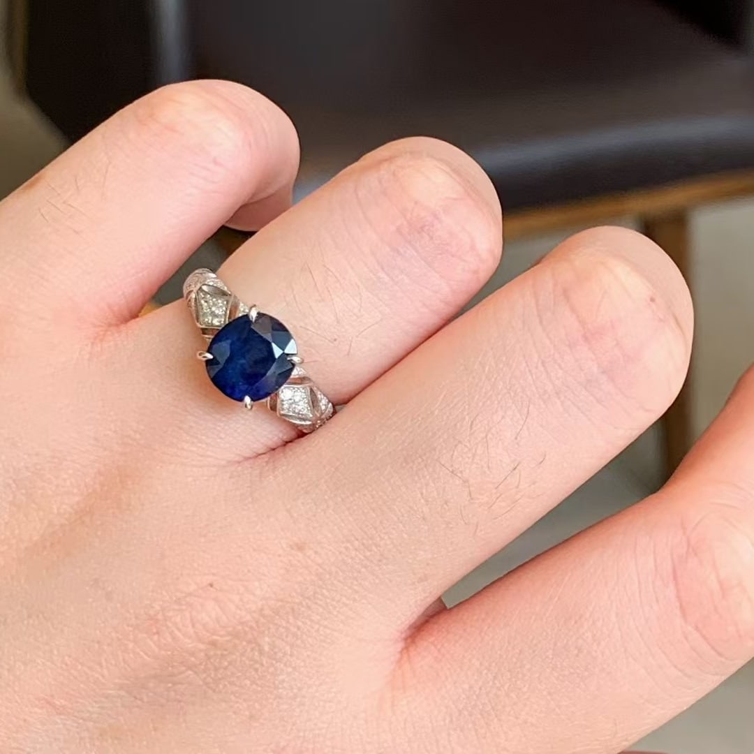 14k Gold 3.30 Ctw Natural Sapphire & Diamond Ring - 3