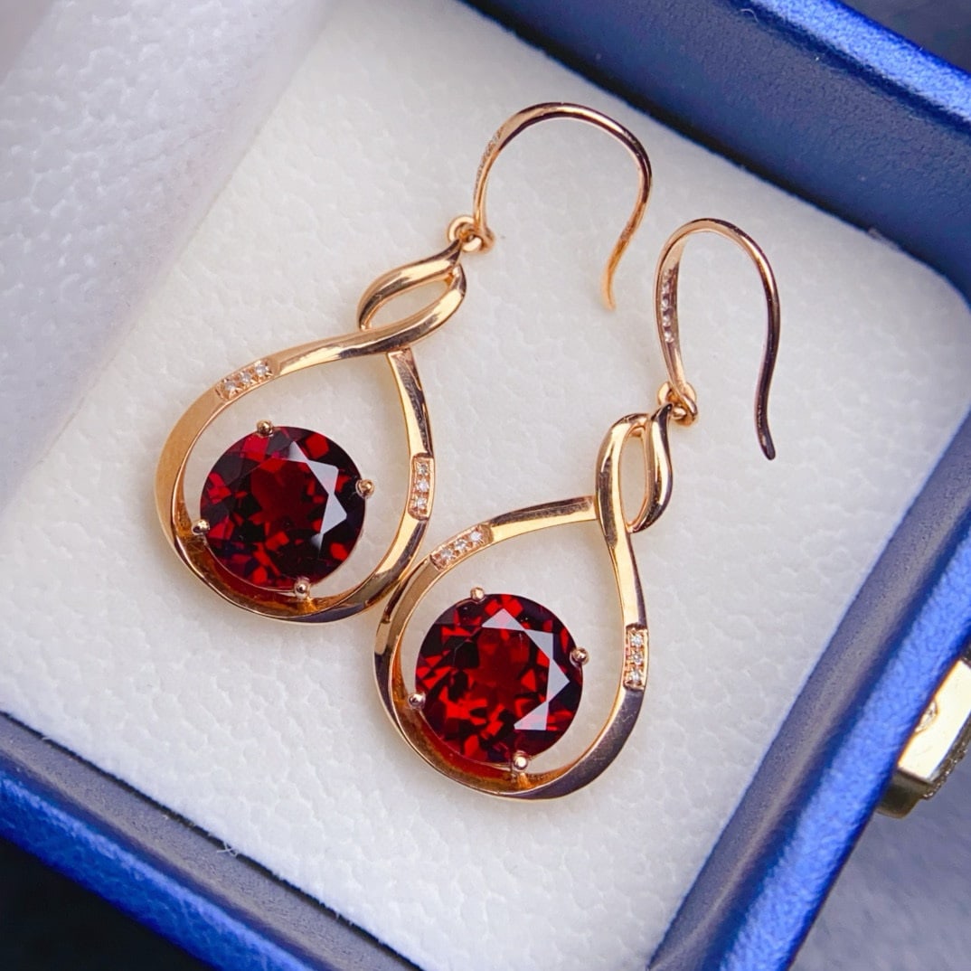 14k Gold 7.2 Ct Natural Garnet & Diamond Earrings (1 of 6)