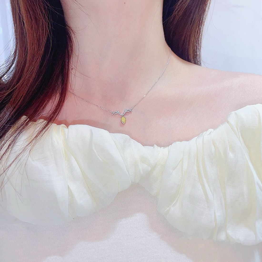 14k Gold 0.26 Ctw Natural Yellow Diamond & Diamond Necklace - 2