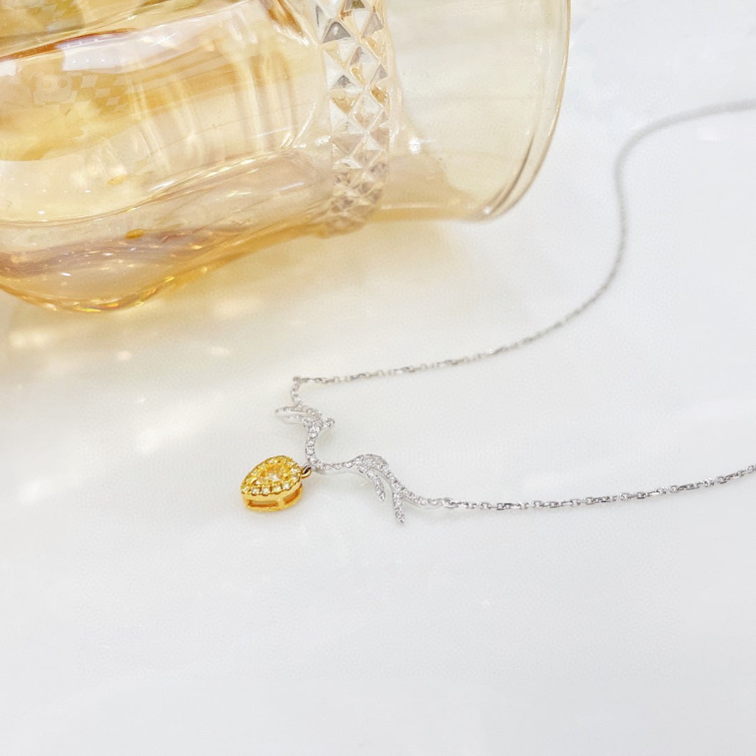 14k Gold 0.26 Ctw Natural Yellow Diamond & Diamond Necklace - 4