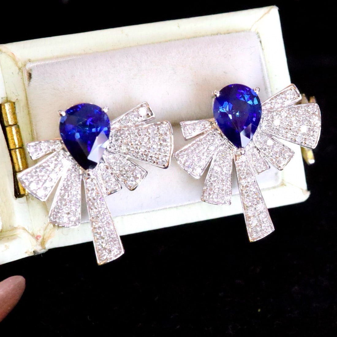 14k Gold 2.35 Ctw Natural Sapphire & Diamond Earrings - 2