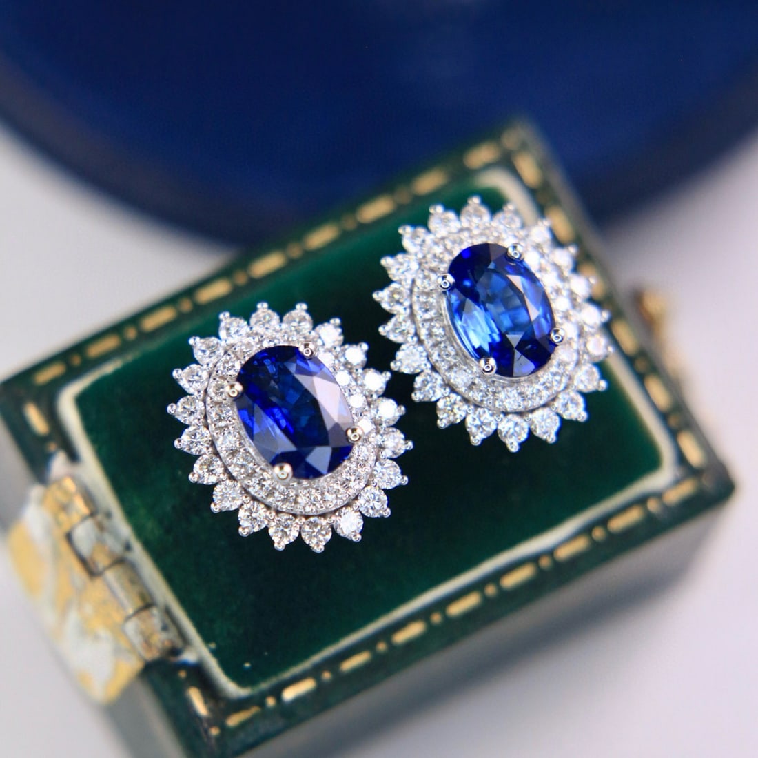 14k Gold 2.62 Ctw Natural Sapphire & Diamond Earrings - 4