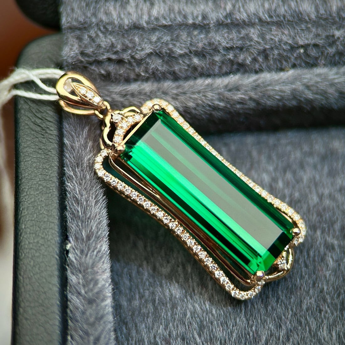 14k Gold 7.11 Ctw Natural Tourmaline & Diamond Pendant( Without Chain ) - 4