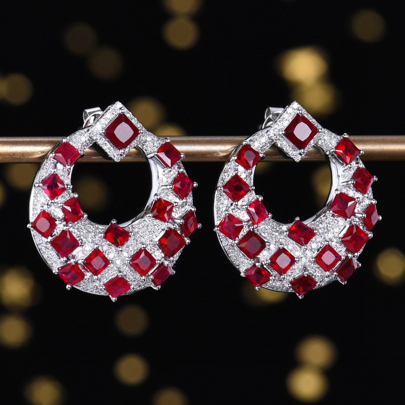 14k Gold 4.61 Ctw Natural Ruby & Diamond Earrings - 3