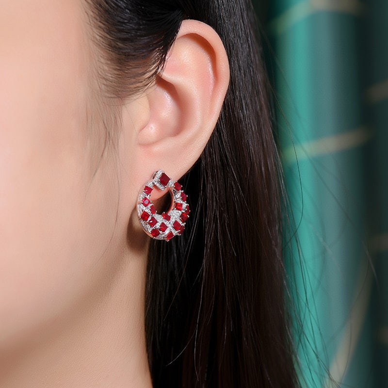 14k Gold 4.61 Ctw Natural Ruby & Diamond Earrings - 6