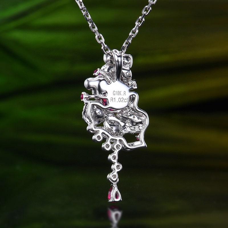 14k Gold 1.26 Ctw Natural Ruby & Diamond Pendant( Without Chain ) - 2