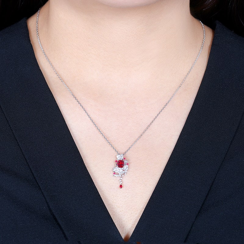 14k Gold 1.26 Ctw Natural Ruby & Diamond Pendant( Without Chain ) - 3