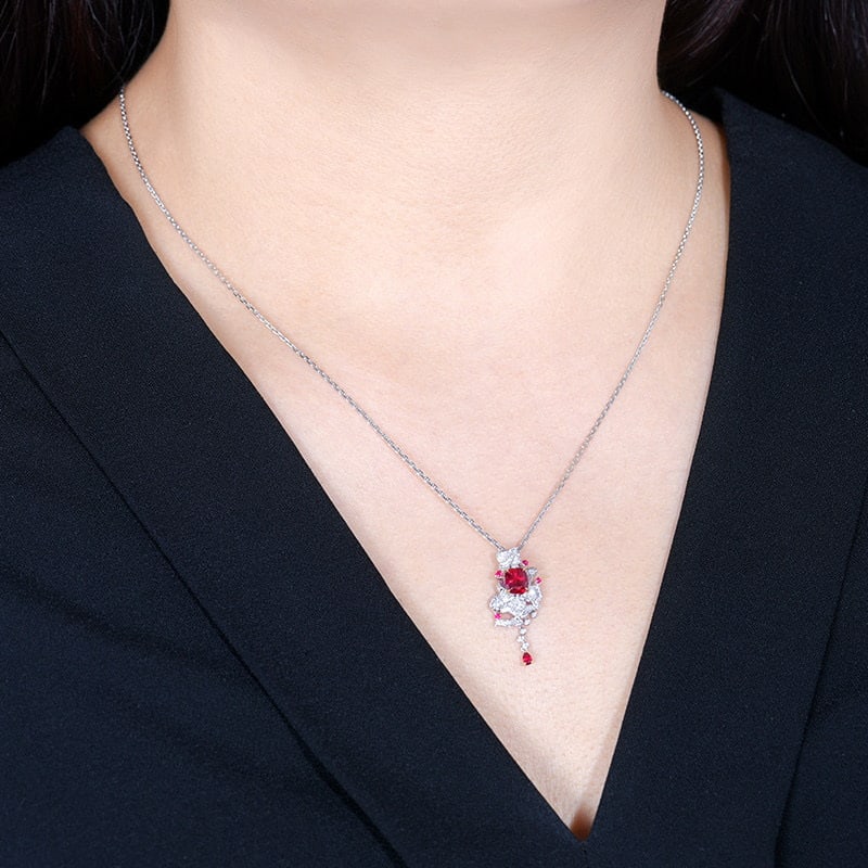 14k Gold 1.26 Ctw Natural Ruby & Diamond Pendant( Without Chain ) - 5