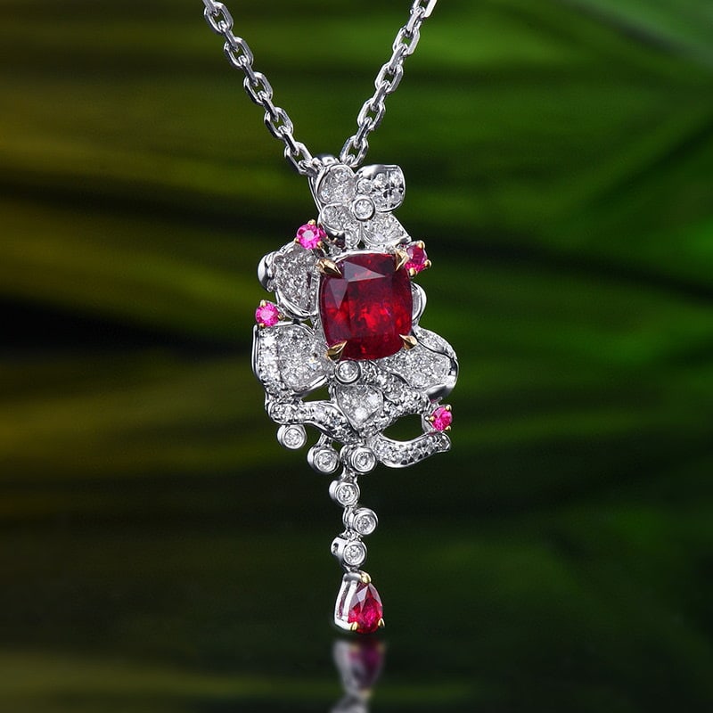 14k Gold 1.26 Ctw Natural Ruby & Diamond Pendant( Without Chain ) - 6