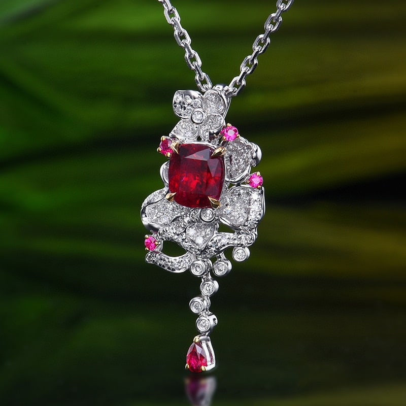 14k Gold 1.26 Ctw Natural Ruby & Diamond Pendant( Without Chain ) - 7