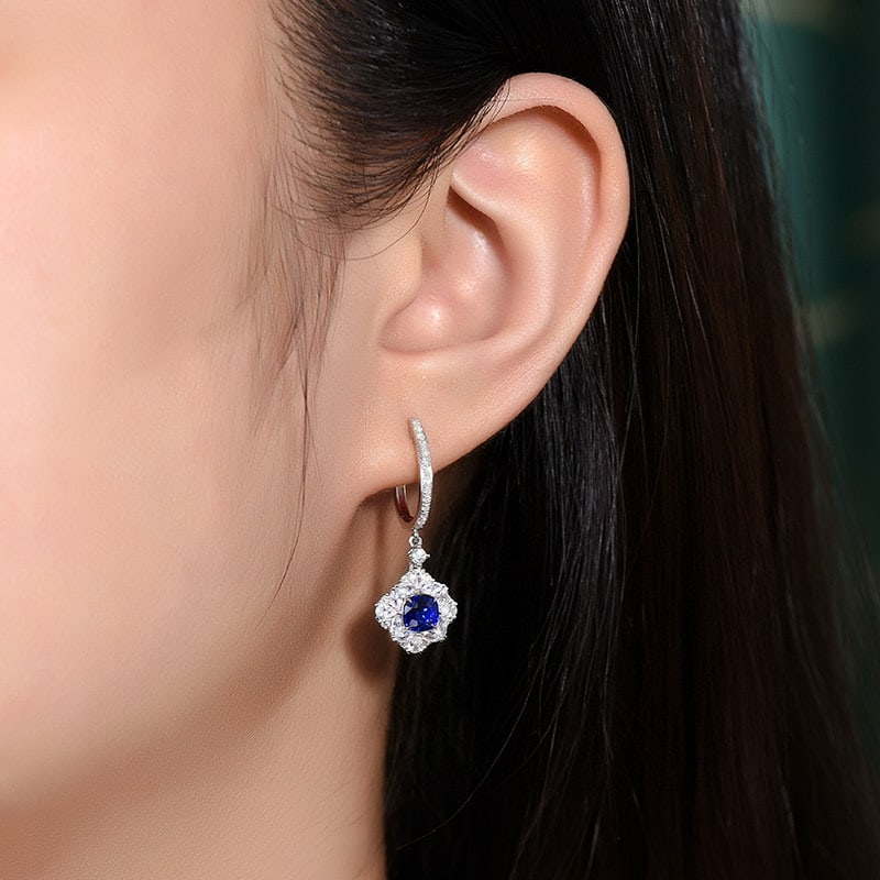 14k Gold 2.08 Ctw Vivid Blue Natural Sapphire & Sapphire Earrings - 4