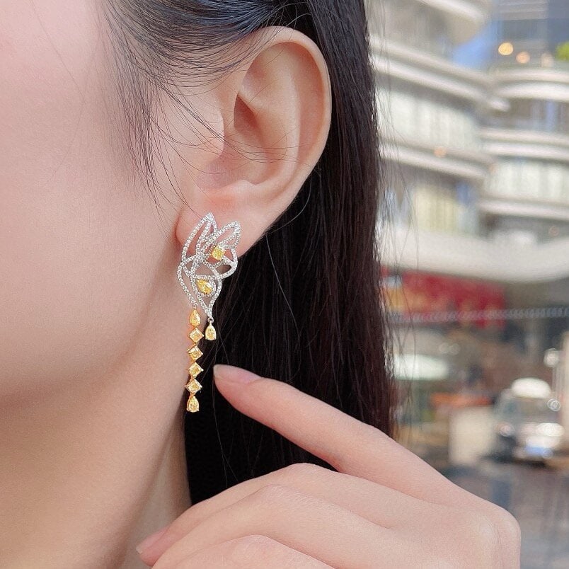 14k Gold 2.42 Ctw Natural Yellow Diamond & Diamond Earrings - 4