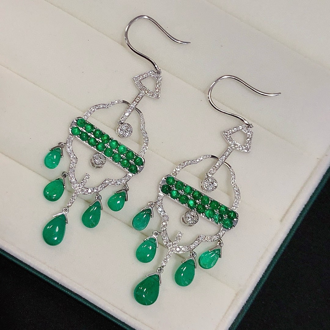 14k Gold 14.17 Ctw Natural Emerald & Diamond Earrings - 2