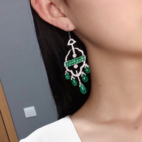 14k Gold 14.17 Ctw Natural Emerald & Diamond Earrings - 7