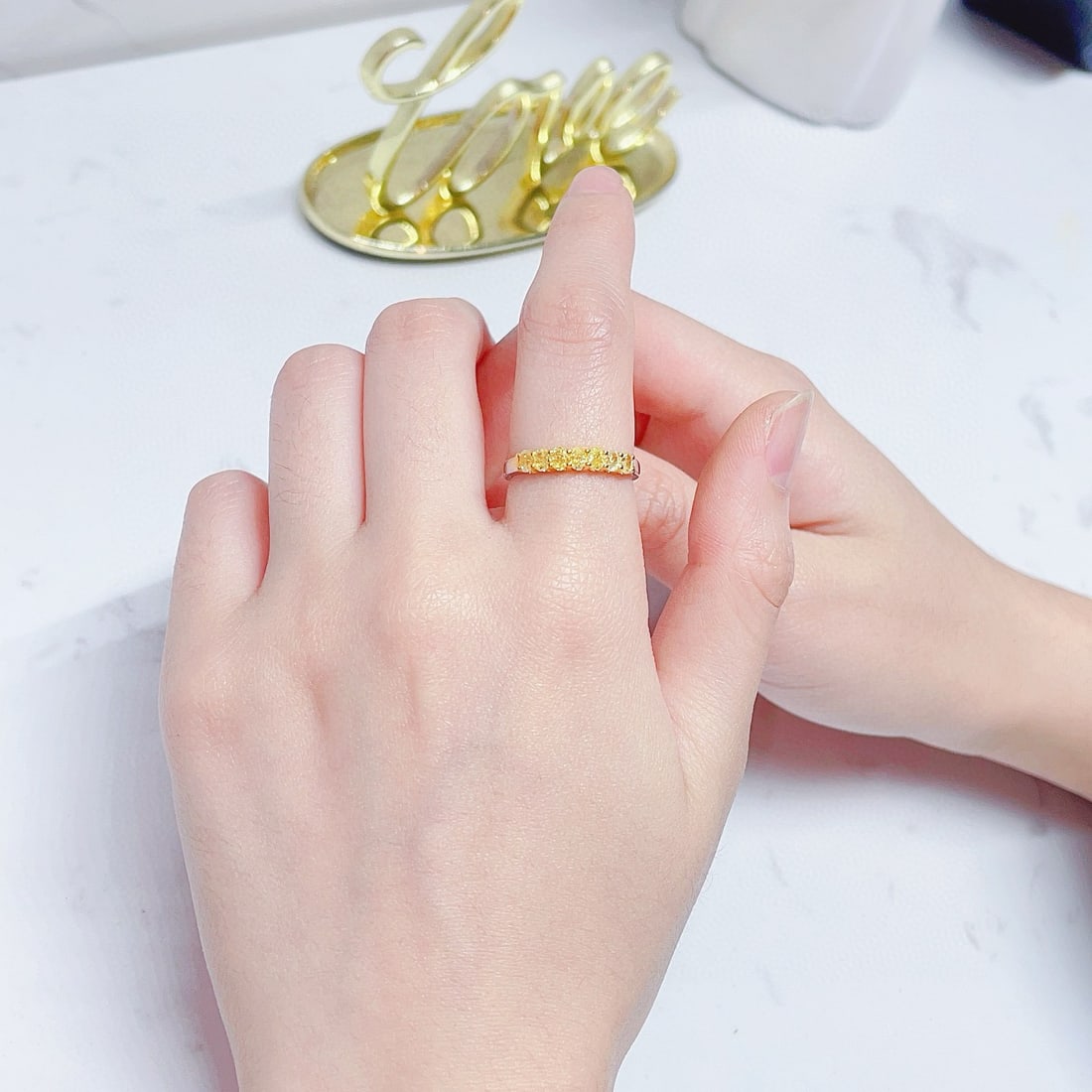 14k Gold 0.65 Ct Natural Yellow Diamond Ring - 2