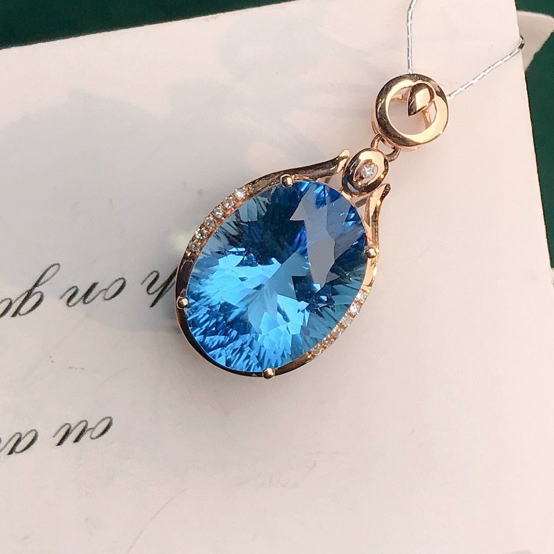 14k Gold 9.54 Ctw Natural Topaz & Diamond Pendant( Without Chain ) - 4