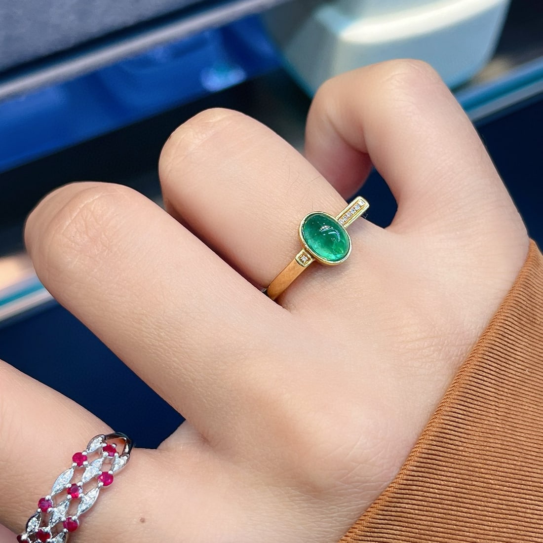 14k Gold 1.30 Ct Natural Emerald & Diamond Ring - 3