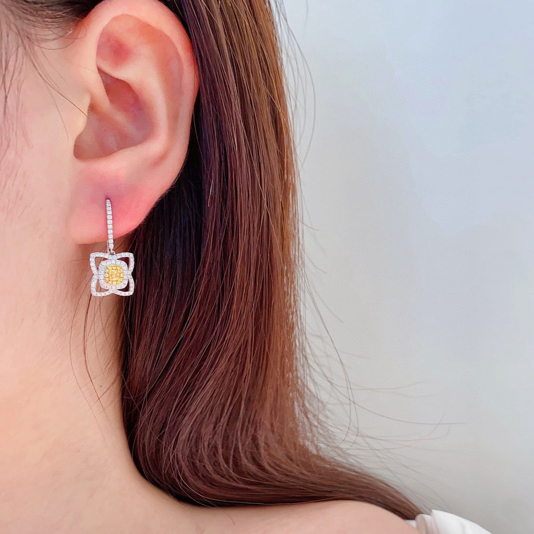 14k Gold 0.92 Ctw Natural Yellow Diamond & Diamond Earrings - 3