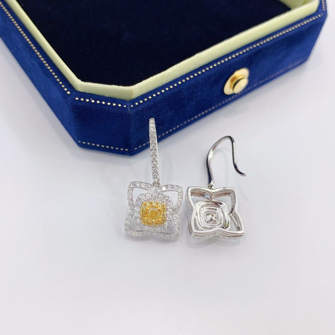 14k Gold 0.92 Ctw Natural Yellow Diamond & Diamond Earrings - 4