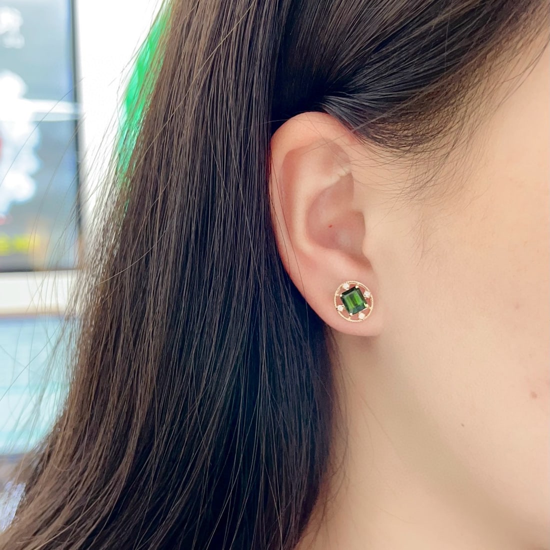 14k Gold 3.10 Ct Natural Tourmaline & Diamond Earrings - 2