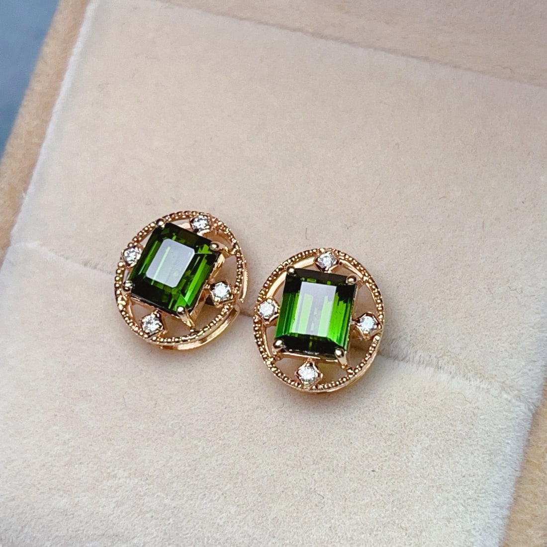 14k Gold 3.10 Ct Natural Tourmaline & Diamond Earrings - 5