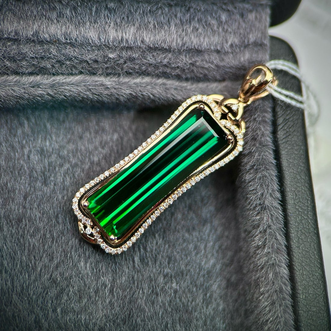 14k Gold 9.29 Ctw Natural Tourmaline & Diamond Pendant( Without Chain ) - 2