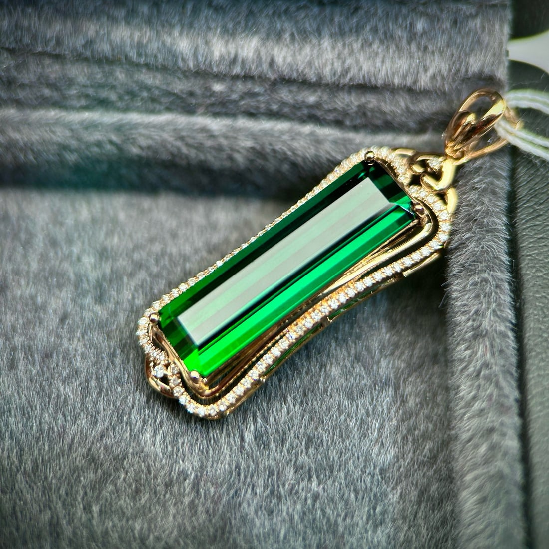 14k Gold 9.29 Ctw Natural Tourmaline & Diamond Pendant( Without Chain ) - 4