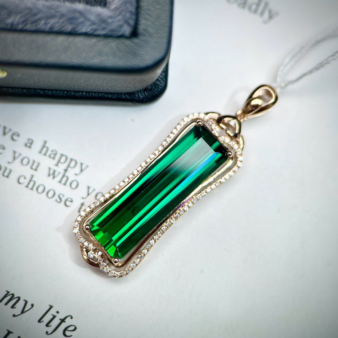 14k Gold 9.29 Ctw Natural Tourmaline & Diamond Pendant( Without Chain ) - 5