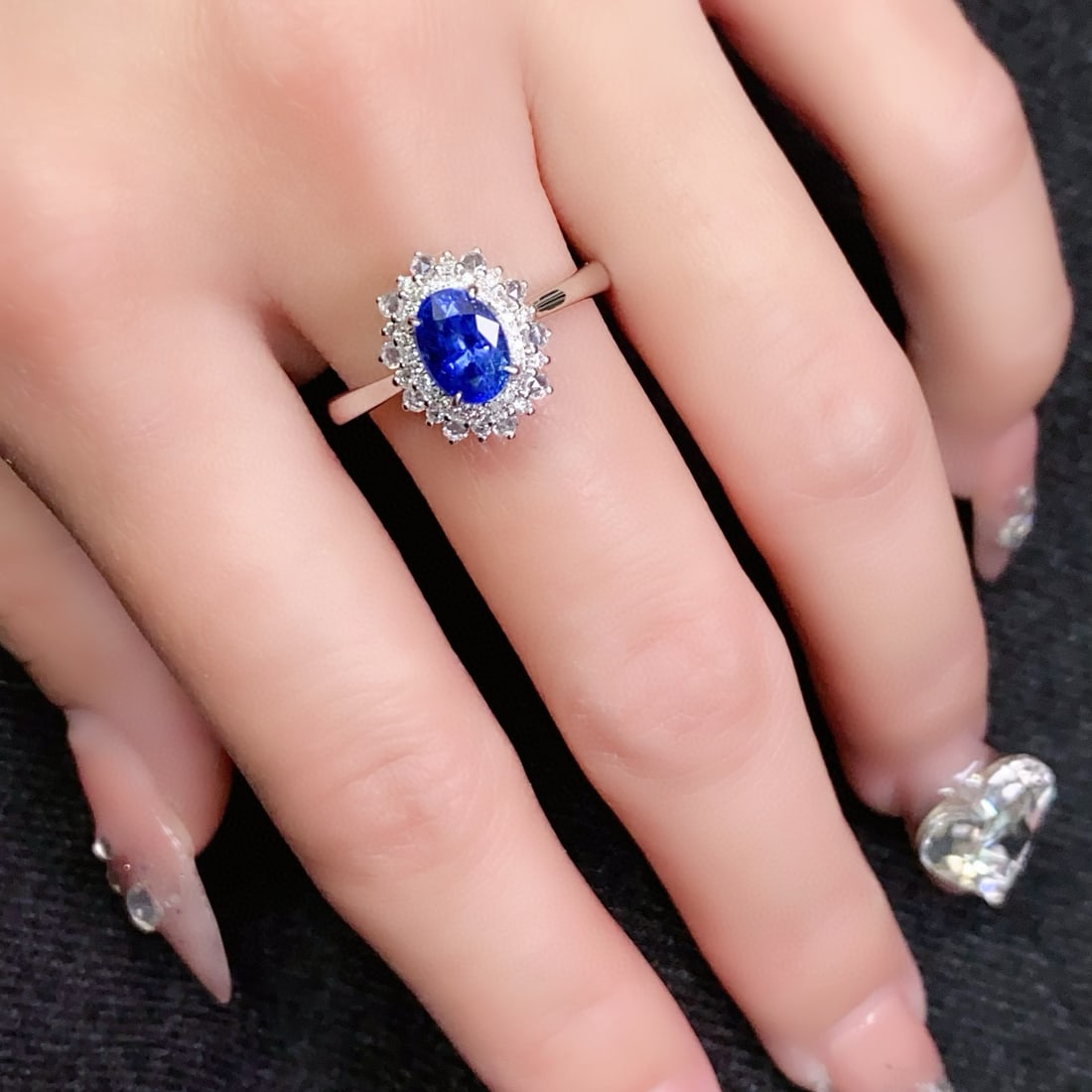 14k Gold 1.2 Ct Natural Sapphire & Diamond Ring - 5