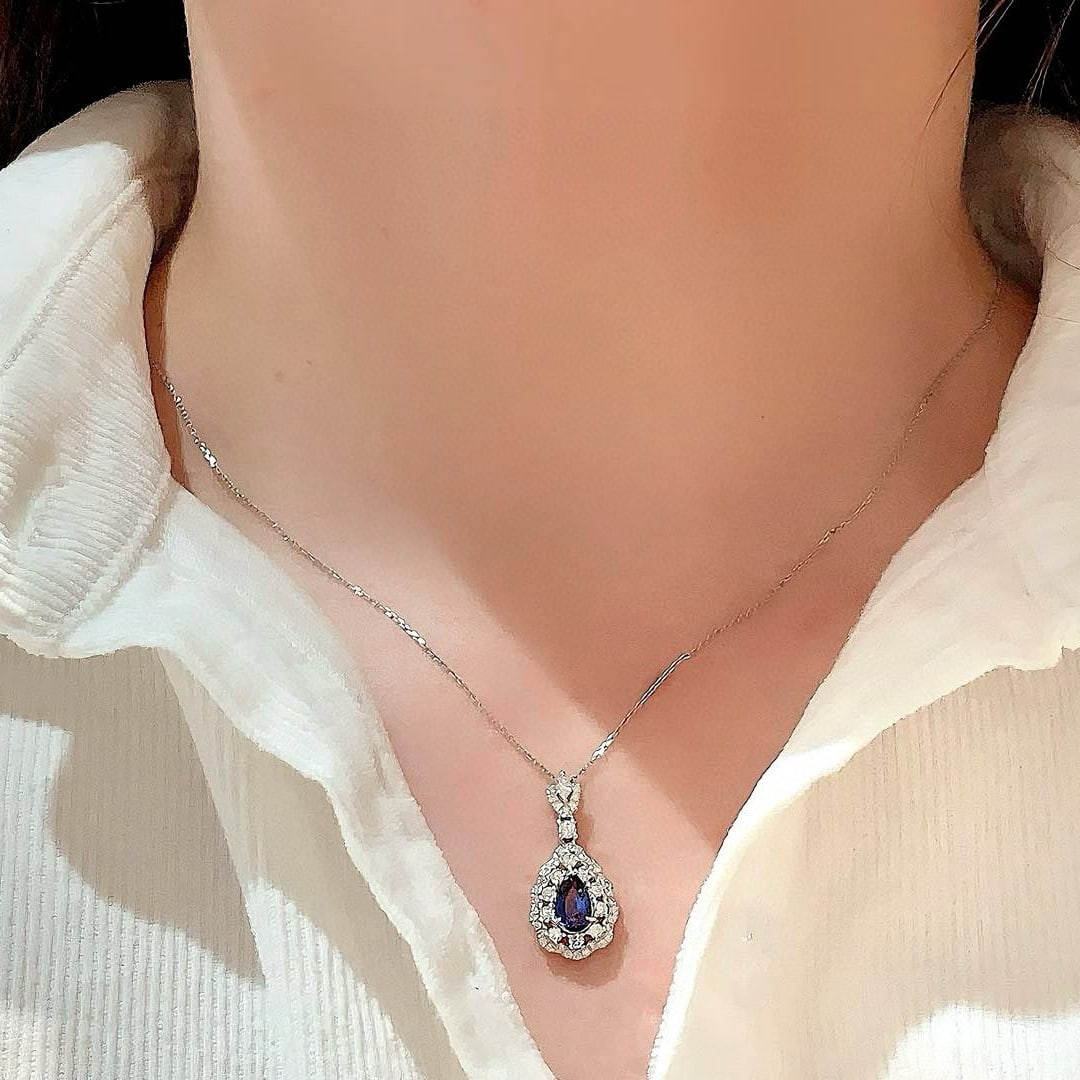 14k Gold 1.54 Ctw Natural Sapphire & Diamond Pendant( Without Chain ) - 4