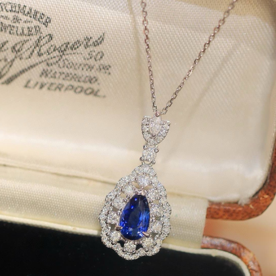 14k Gold 1.54 Ctw Natural Sapphire & Diamond Pendant( Without Chain ) - 6