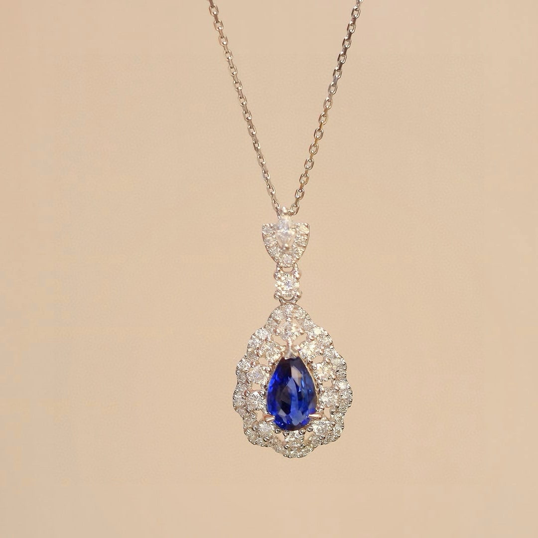 14k Gold 1.54 Ctw Natural Sapphire & Diamond Pendant( Without Chain ) - 7