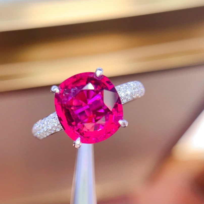 14k Gold 4.40 Ctw Natural Tourmaline & Diamond Ring - 2