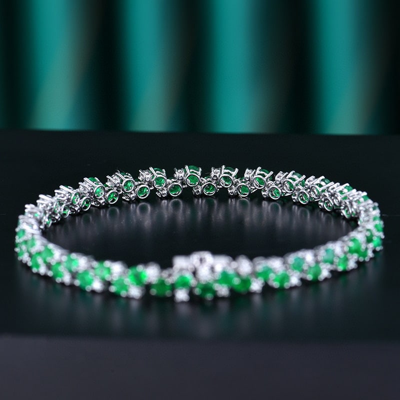 14k Gold 5.54 Ctw Vivid Green Natural Emerald & Diamond Bracelet - 5